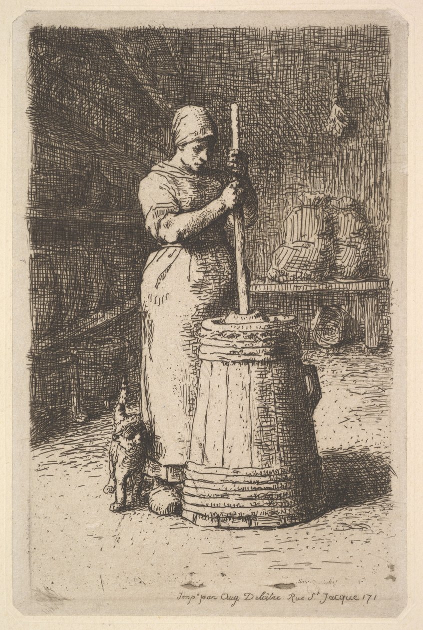 Nainen murskaa voita, 1855-56. tekijältä Jean Francois Millet