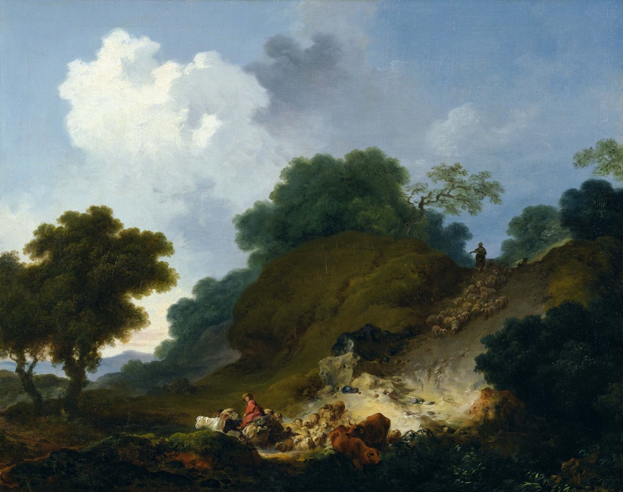Lammaslauma laskemassa mäkeä alas tekijältä Jean Honore Fragonard