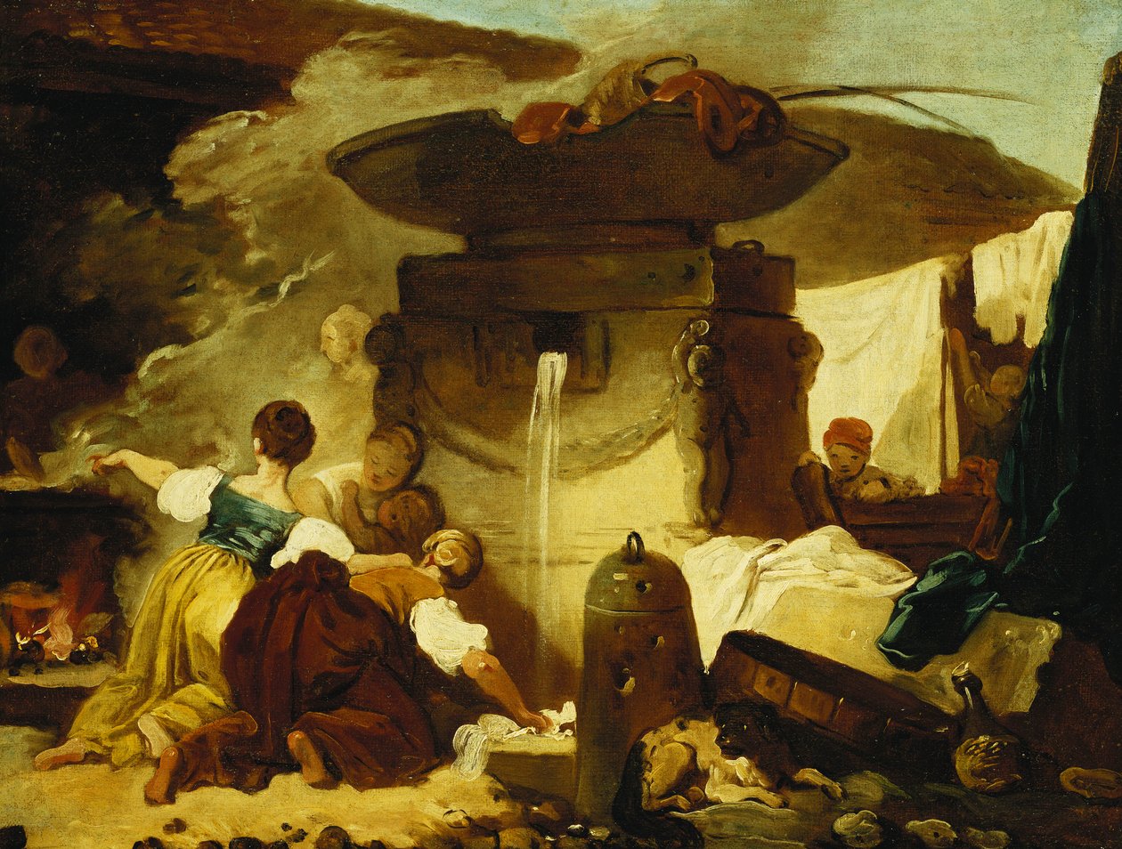 Pesupuvut suihkulähteellä, tekijältä Jean Honore Fragonard
