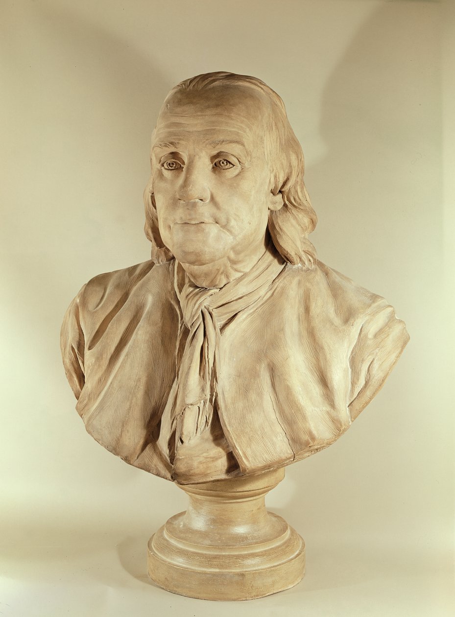 Benjamin Franklinin rintakuva (terrakotta) tekijältä Jean Jacques Caffieri