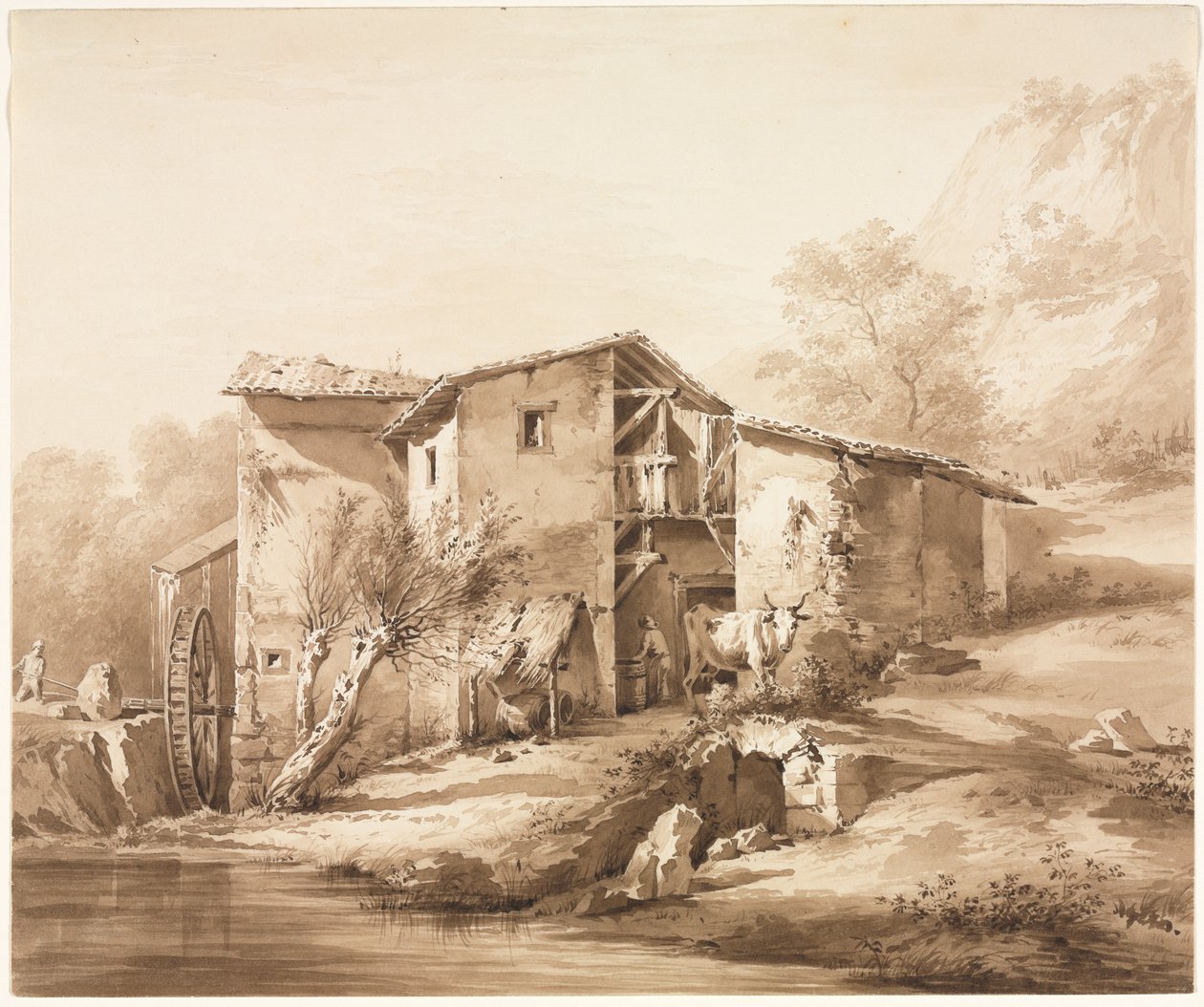 Maisema vesimyllyllä, n. 1790. tekijältä Jean Jacques de Boissieu