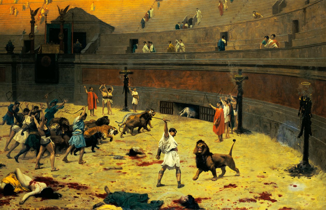 Perääntyvät lionit, 1902 tekijältä Jean Leon Gerome