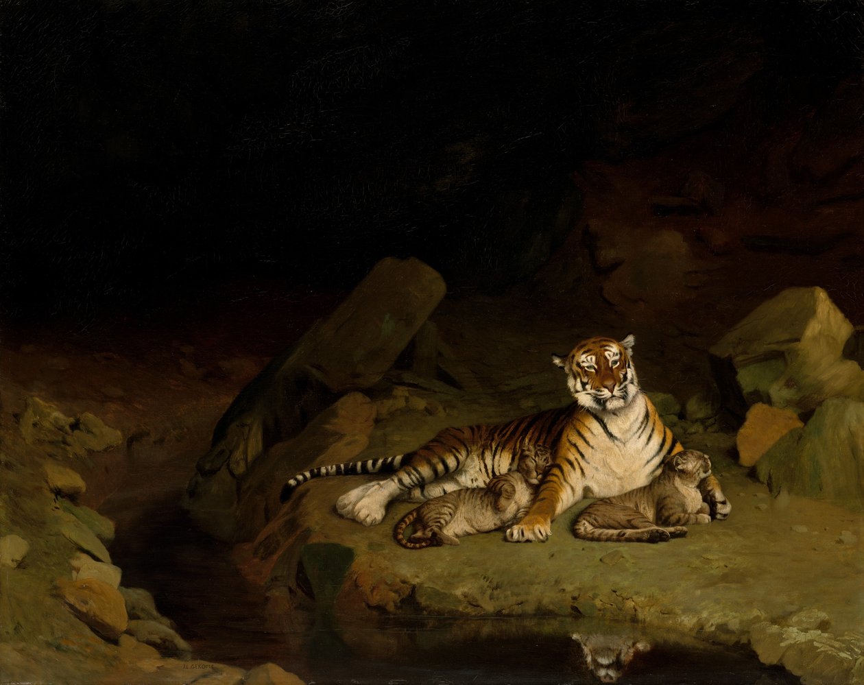Tiger and Cubs, n. 1884. tekijältä Jean Leon Gerome