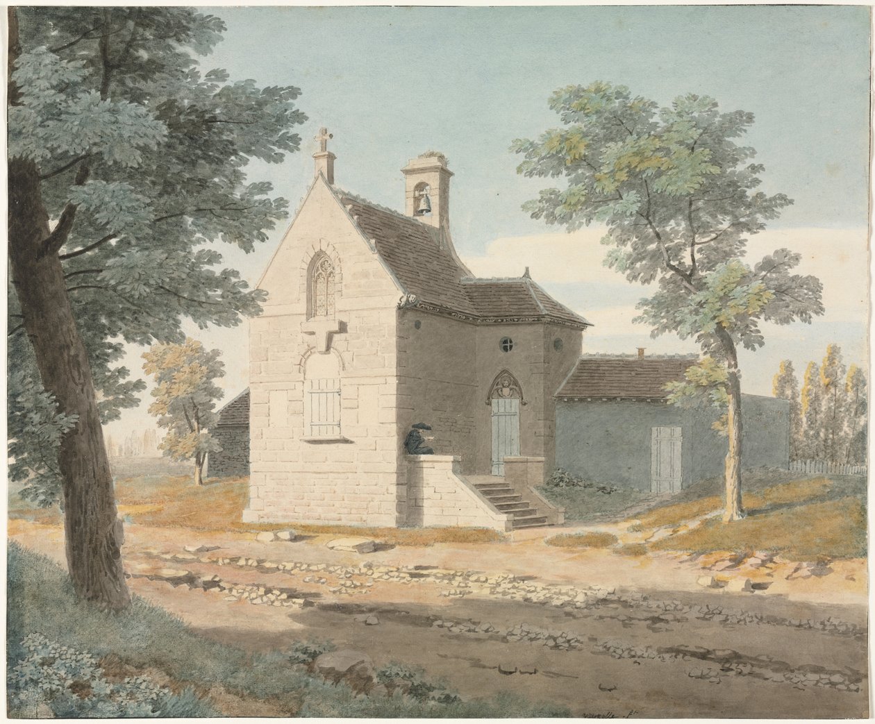 Kirkko tien varrella, 1700-luvun lopulla-1800-luvulla. tekijältä Jean Lubin Vauzelle