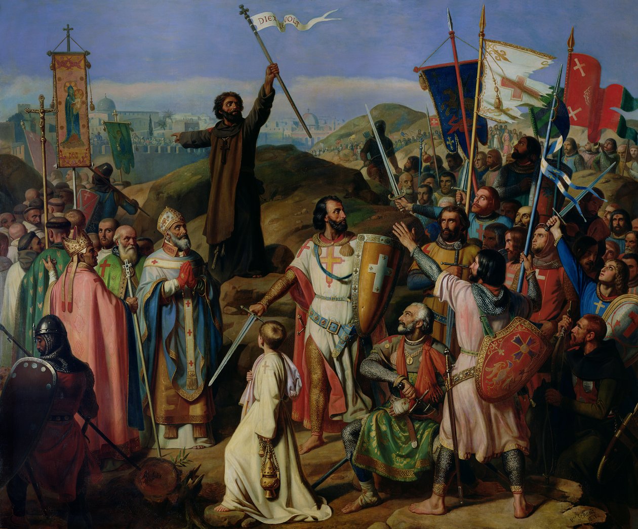 Ristiretkeläisten kulkue Jerusalemin ympäri tekijältä Jean Victor Schnetz