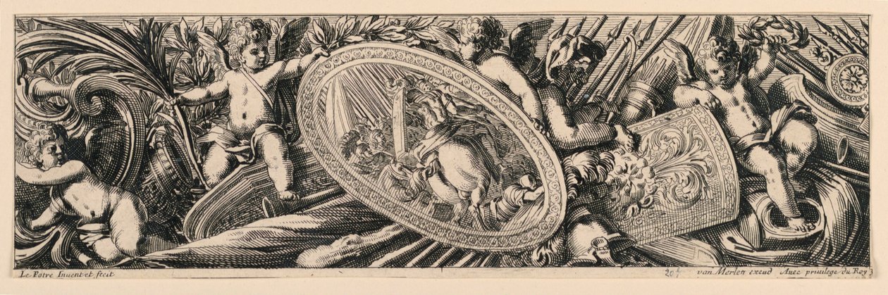 Frieze: Trophyes of Arms ja Putti tekijältä Jean le Pautre