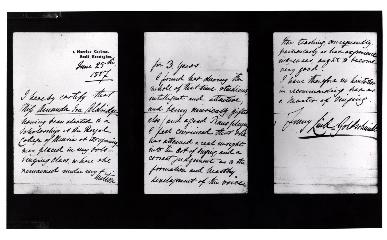 Allekirjoitettu kirje, 1887 (kynä ja muste paperille) (bw valokuva) tekijältä Jenny Lind