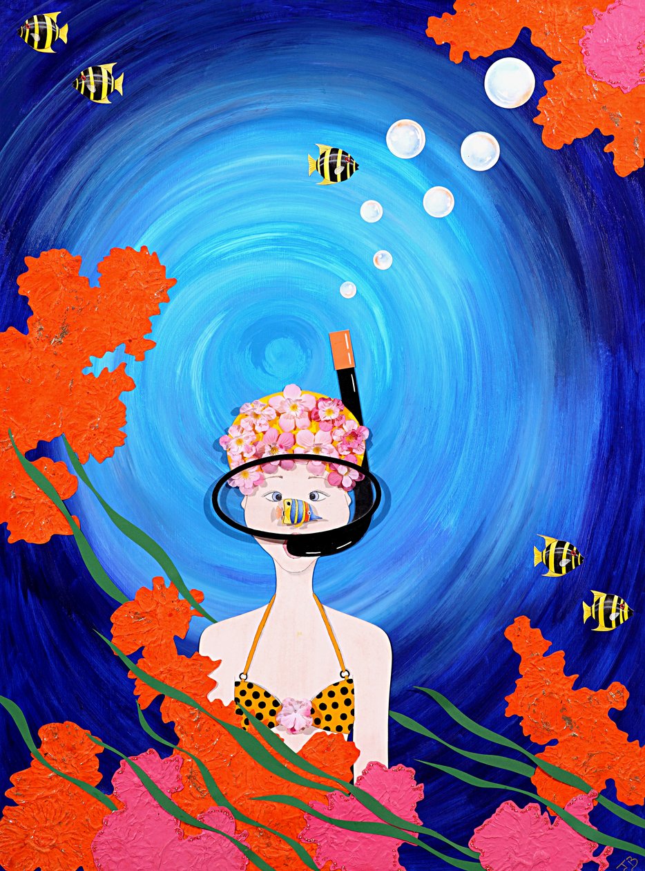 Scuba Diva, 2008 (akryyli paperille) tekijältä Jenny Barnard