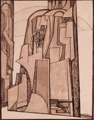 Maisema, n. 1914 (kynä ja muste) tekijältä Jessica Desmott