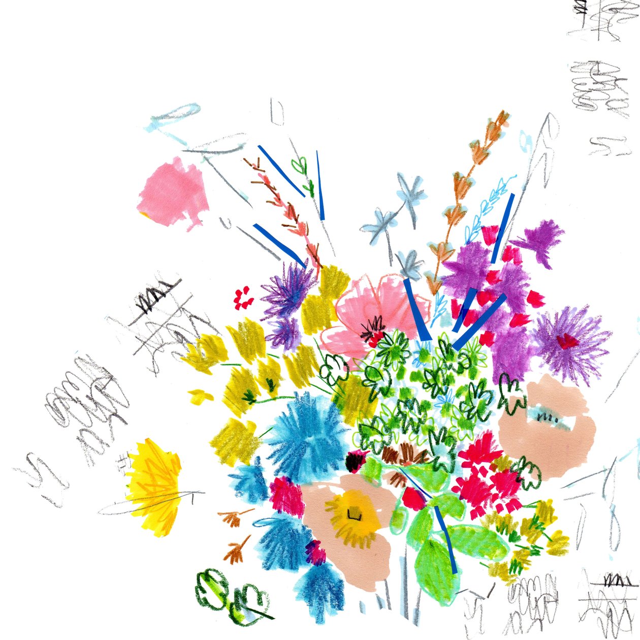 Floral Sketch, 2014 (kynä ja muste, kollaasi paperille) tekijältä Jo Chambers
