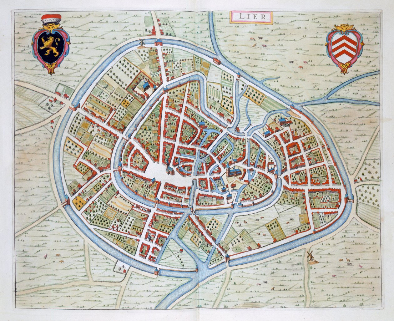 Lier, 1649 (käsin väritetty kaiverrus). tekijältä Joan Blaeu
