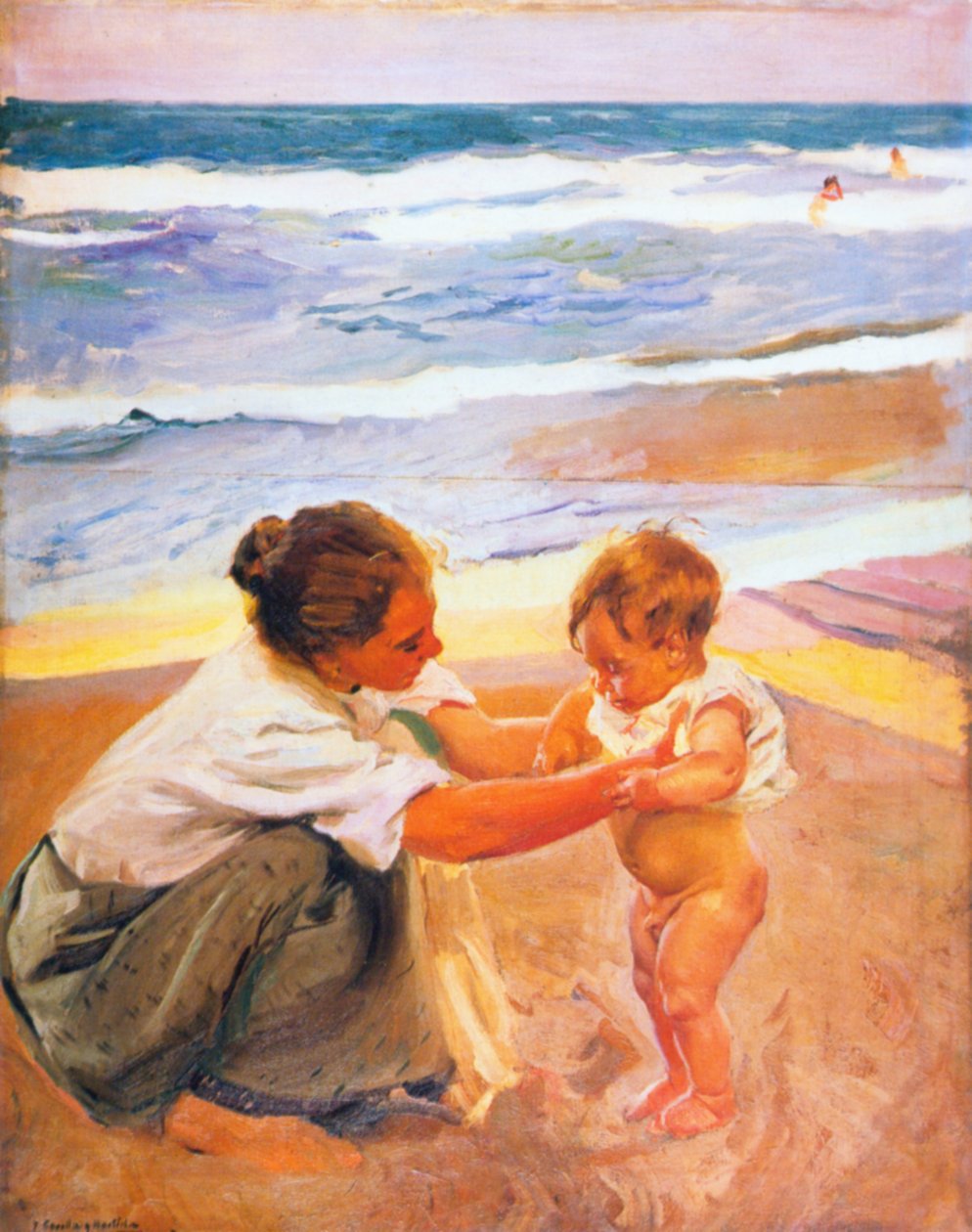 Äiti ja lapsi rannalla tekijältä Joaquín Sorolla