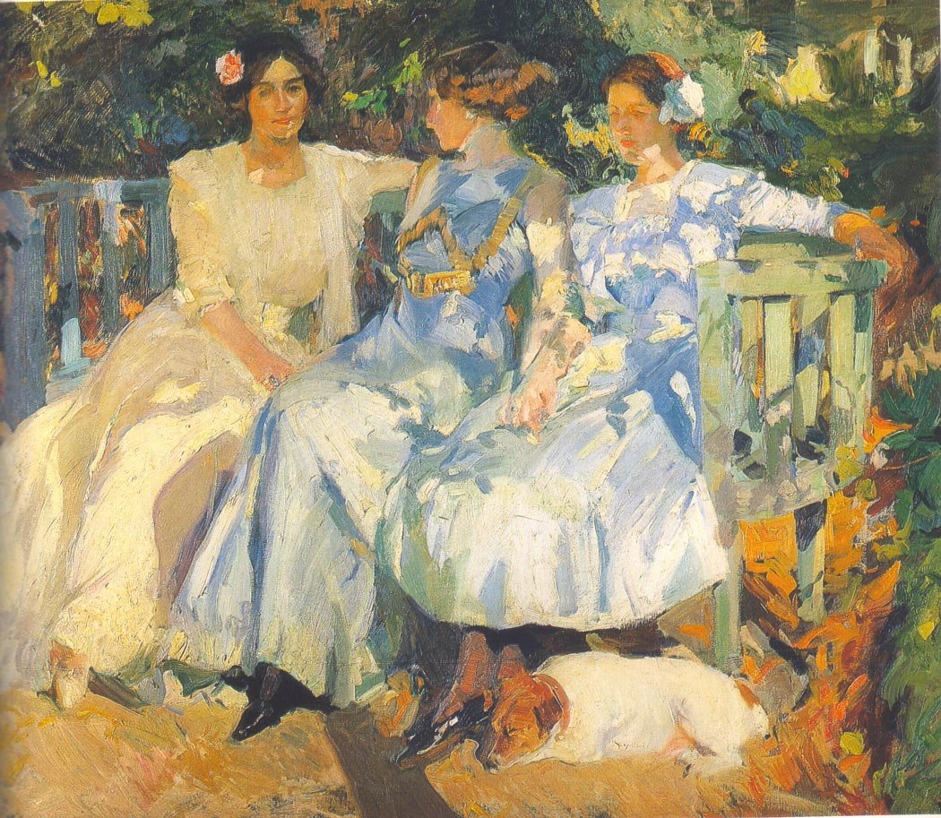 Vaimoni ja tyttäreni puutarhassa tekijältä Joaquín Sorolla