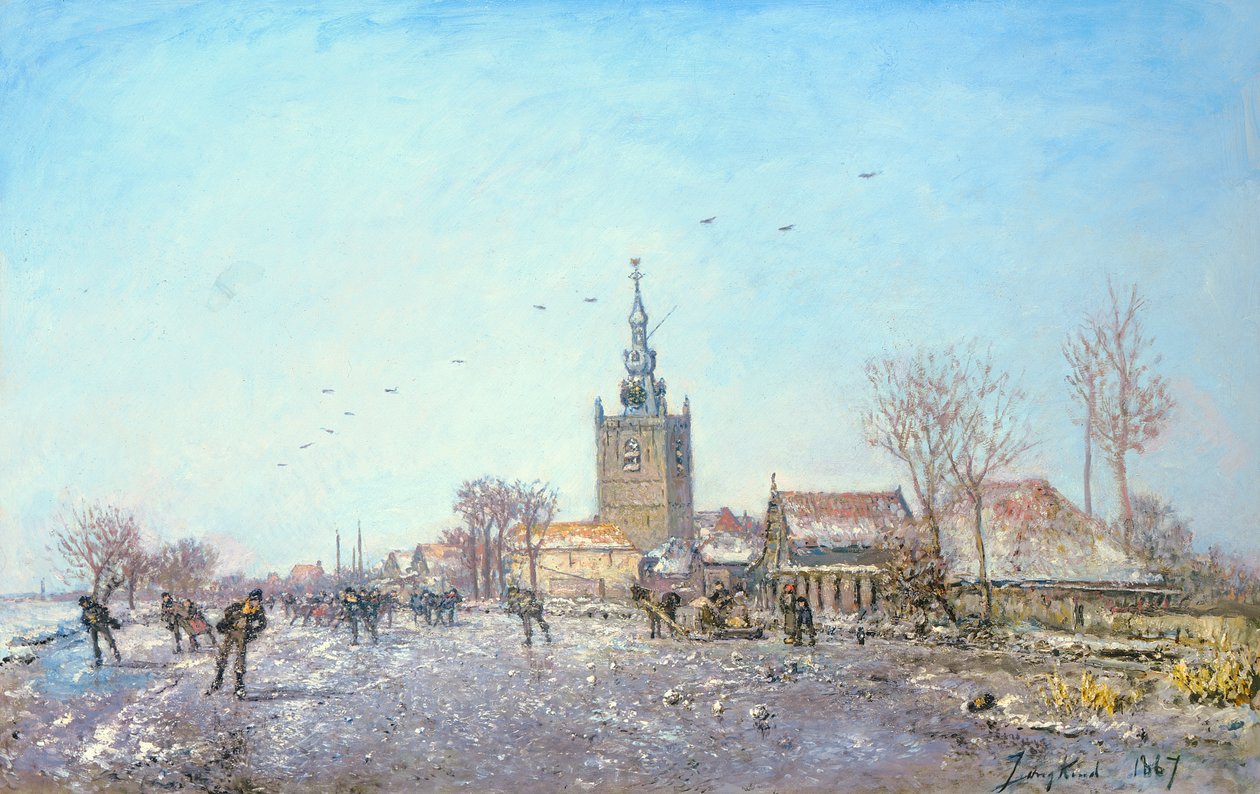 The Skaters at Overschie, 1867 tekijältä Johan Barthold Jongkind