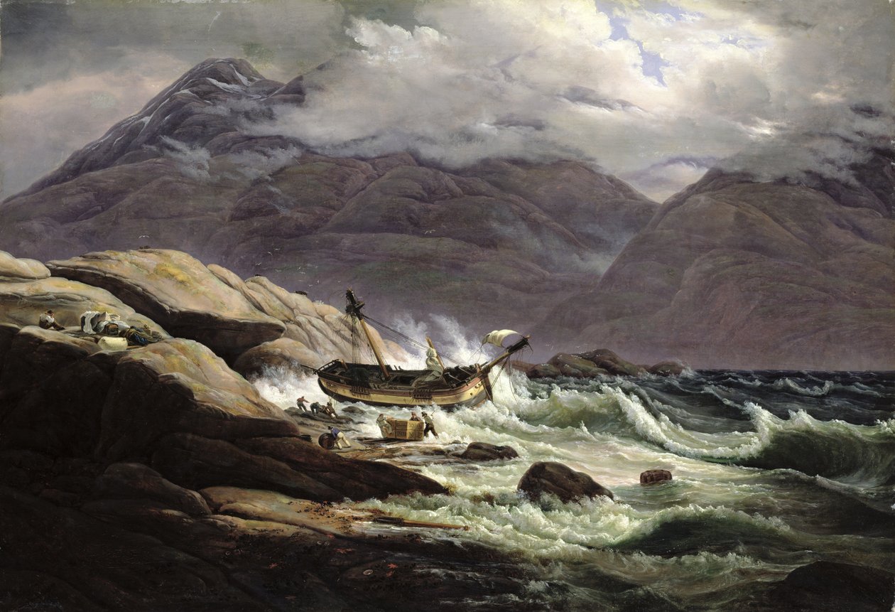 Haaksirikko Norjan rannikolla, 1831 tekijältä Johan Christian Dahl