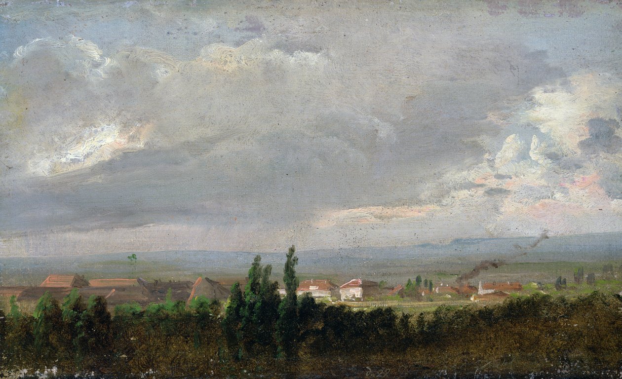 Ukkosmyrsky Dresdenin lähellä, 1830 (öljy paperille ja kankaalle kiinnitettynä). tekijältä Johan Christian Dahl