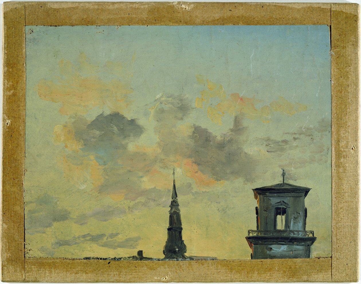 Kaksi tornia Kööpenhaminassa iltataivasta vasten tekijältä Johan Christian Dahl