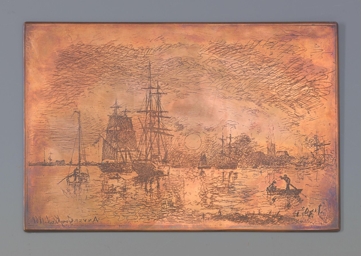 Antwerpenin satama tekijältä Johan Barthold Jongkind (signed by artist)