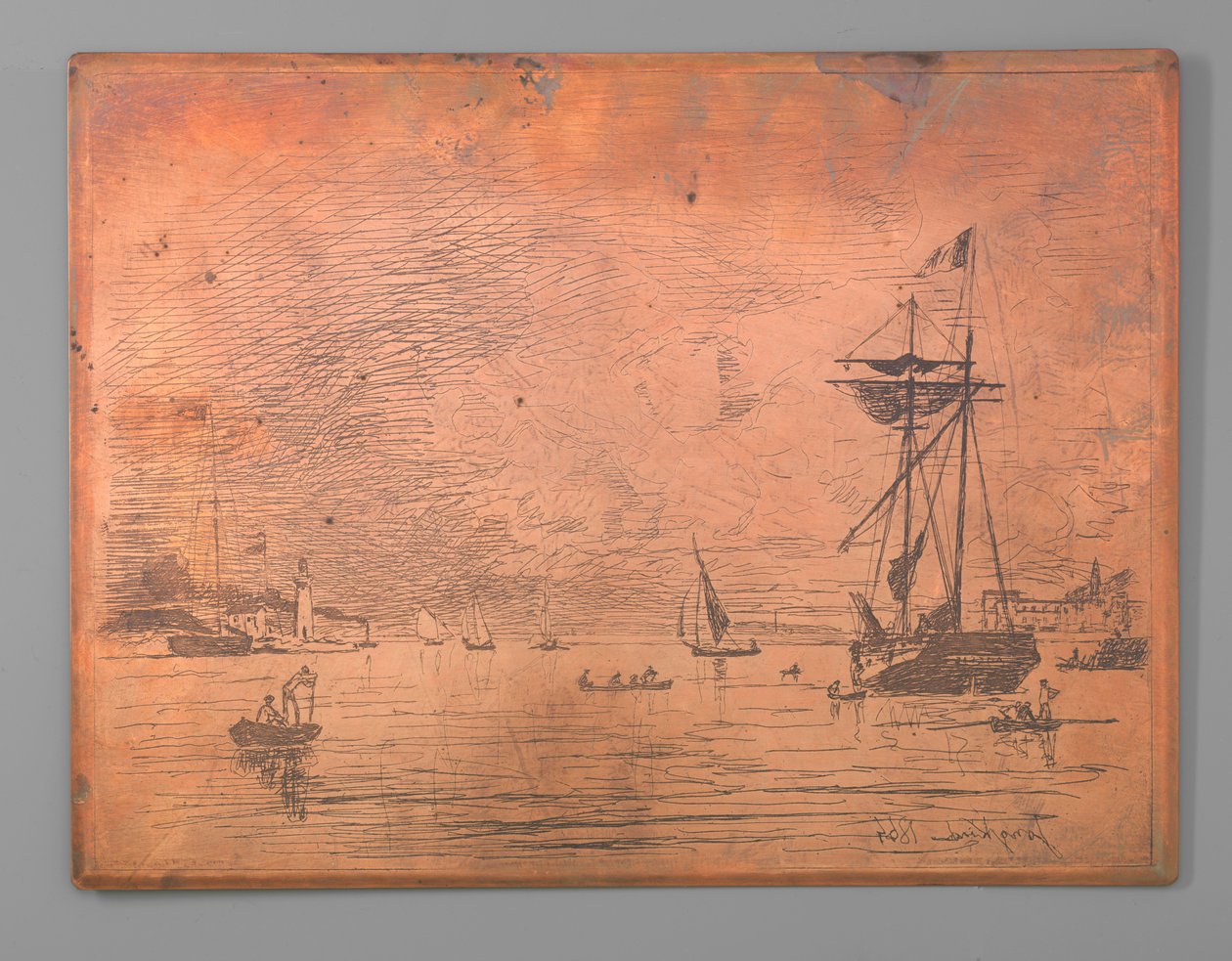 Honfleurin satama tekijältä Johan Barthold Jongkind (signed by artist)