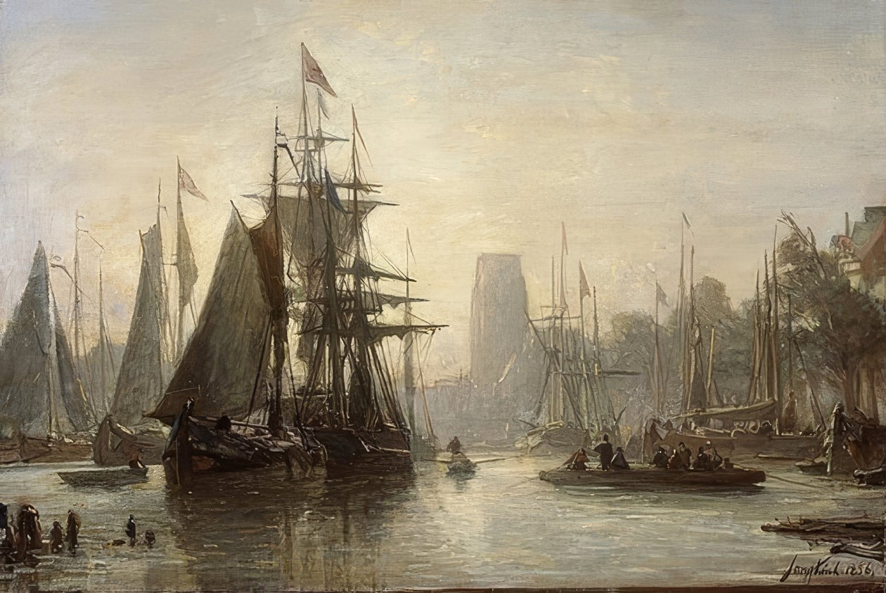Rotterdamin satama. 1856 tekijältä Johan Barthold Jongkind