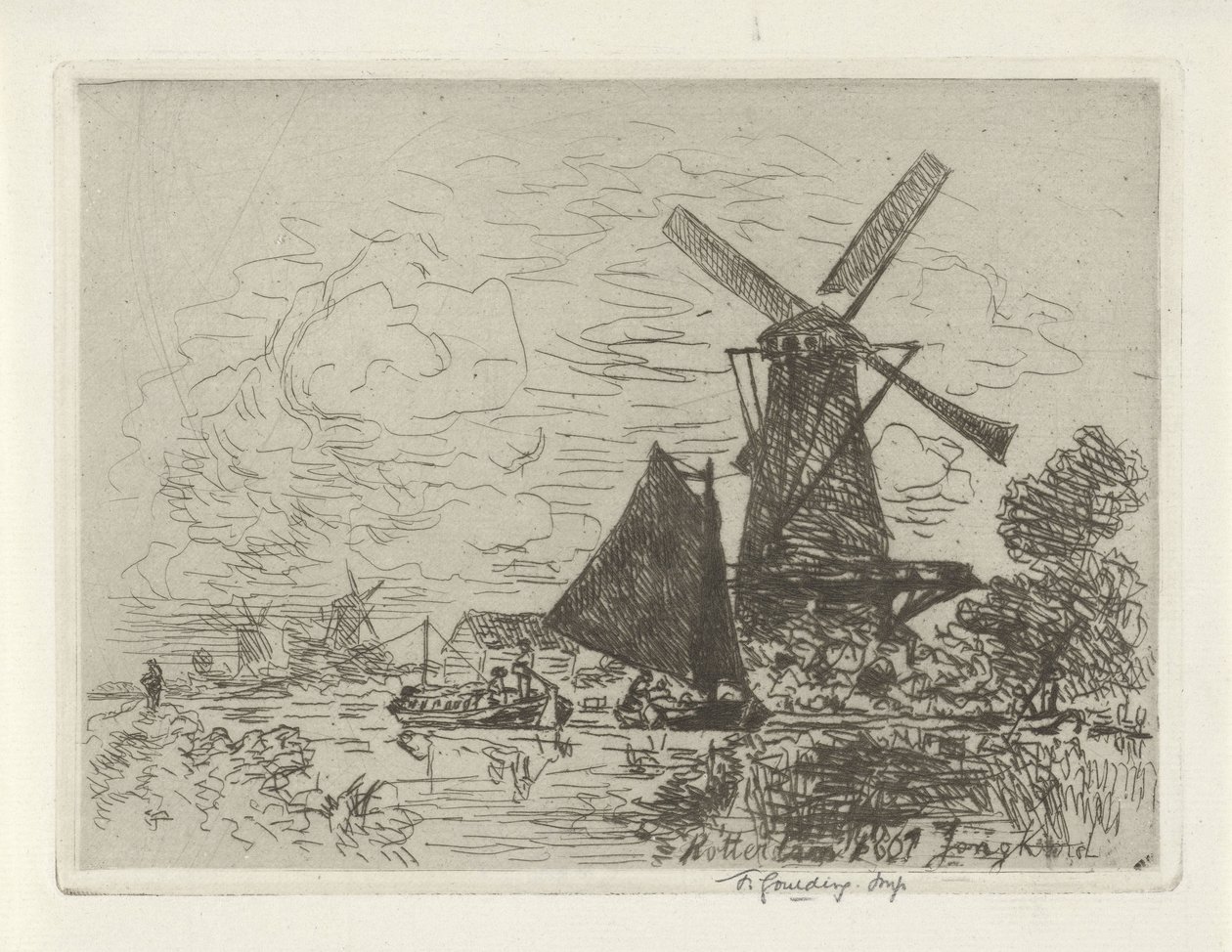 Tuulimyllyt lähellä Rotterdamia tekijältä Johan Barthold Jongkind