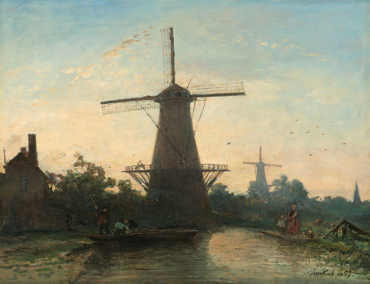 Tuulimyllyt lähellä Rotterdamia tekijältä Johan Barthold Jongkind