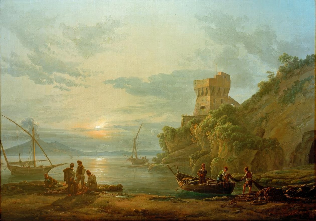 Rannikko lähellä Castellamaretta aamusumussa tekijältä Johan Christian Dahl