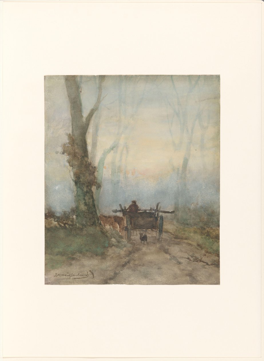 Viljelijän kärryt metsätiellä tekijältä Johan Hendrik Weissenbruch (signed by artist)