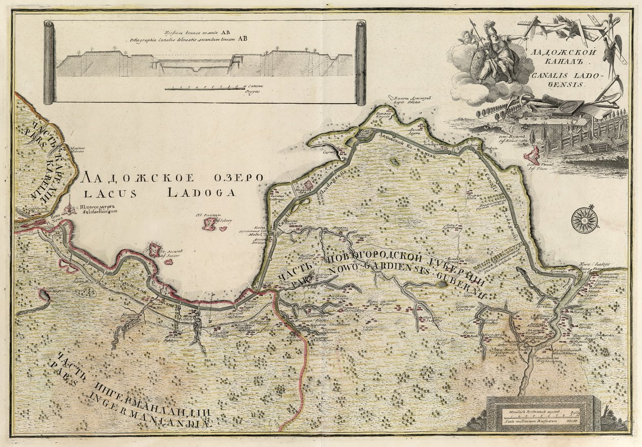 Laatokan kanavan kartta (1741-42) tekijältä Johann Elias Grimmel