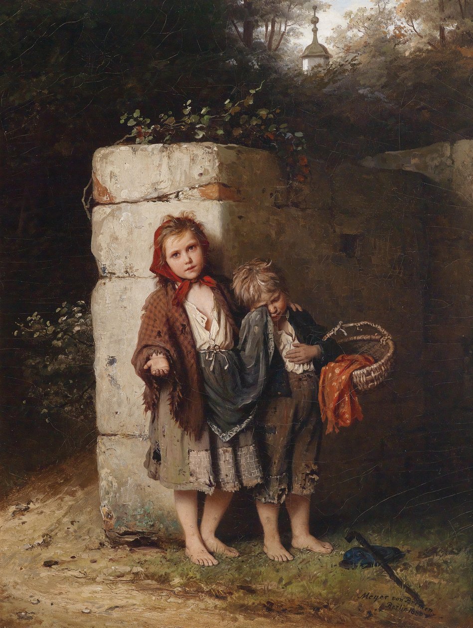 Bettelnde Kinder, signiert, datiert, bezeichnet Meyer von Bremen tekijältä Johann Georg Meyer