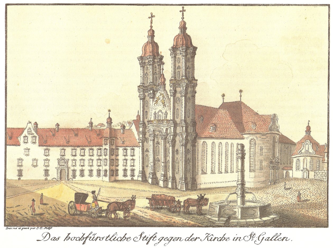 Das hochfürstliche Stift gegen der Kirche in St.Gallen (Alkuperäinen nimi) tekijältä Johann Konrad Mayr