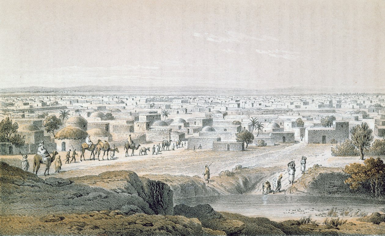 Kano, Nigeria, vuonna 1851, Heinrich Barthin (1821-65) teoksesta "Travels and Discoveries in North and Central Africa", julkaistu 1857 (värikaiverrus) tekijältä Johann Martin Bernatz