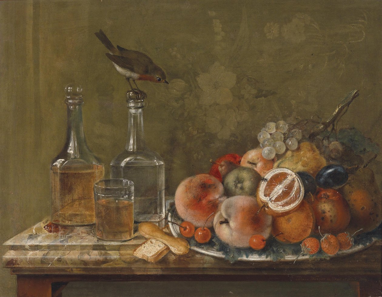 Stillleben mit Früchten und Glaskaraffen tekijältä Johann Matthias Wurzer