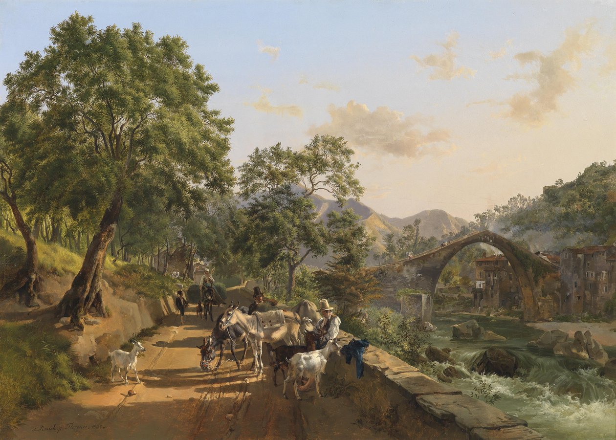 Rast an der Landstrasse (Brücke von Loro Ciuffenna, Arezzo) tekijältä Johann Nepomuk Rauch