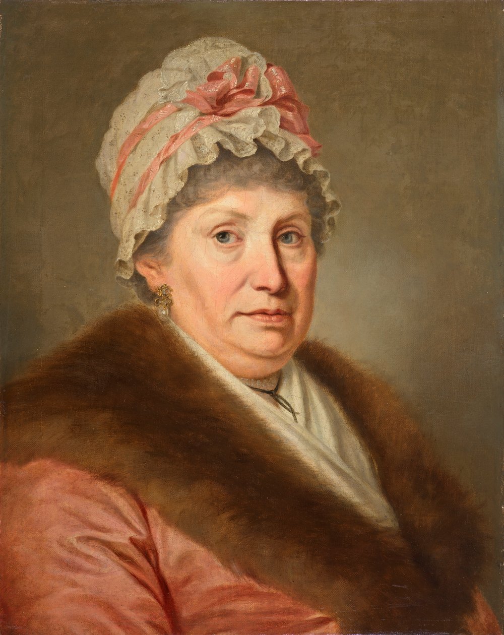 Porvarillinen nainen pitsihupulla ja turkiskaulus tekijältä Johann Baptist Lampi d. Ä.