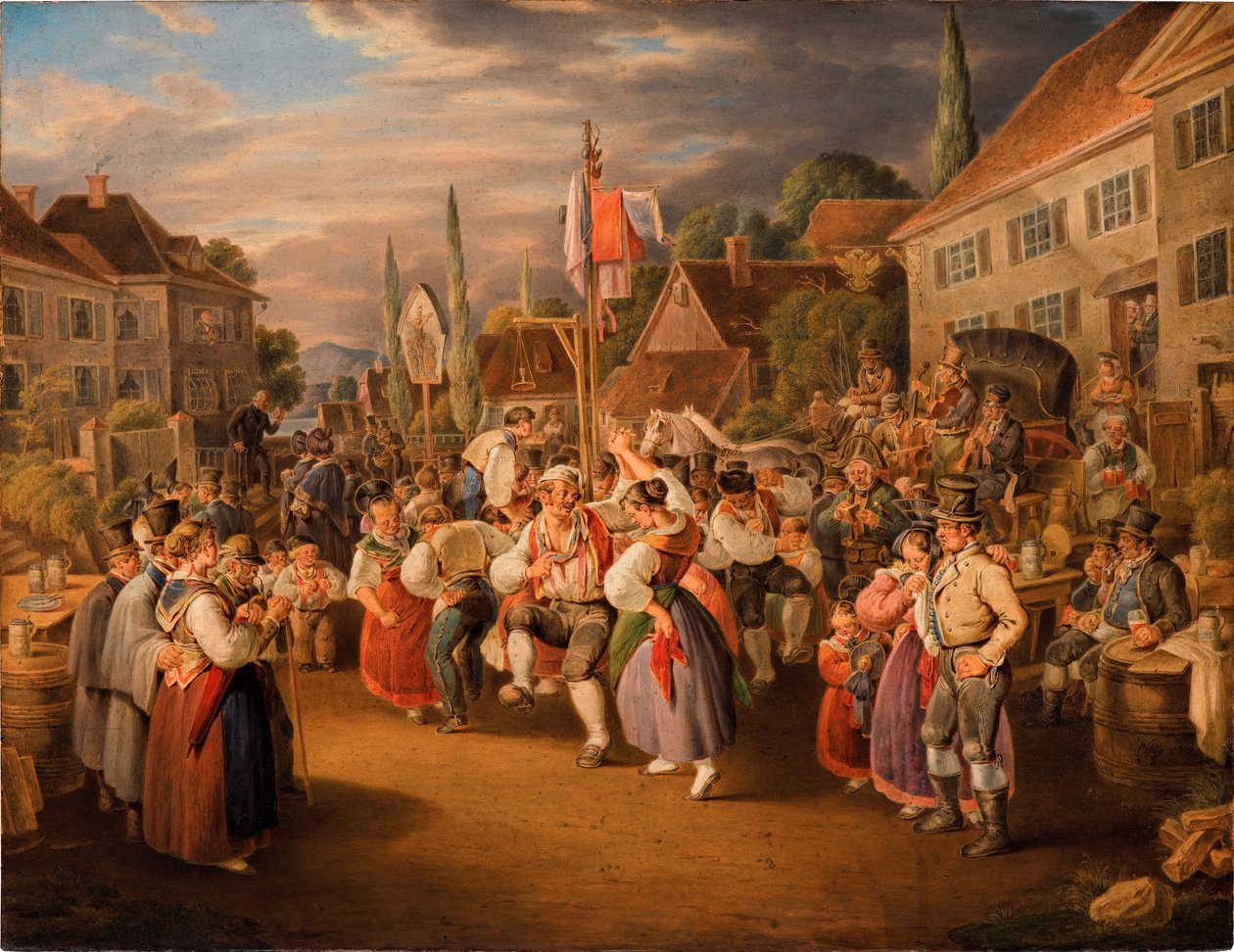 Sadonkorjuujuhla kukkotanssilla, 1839. tekijältä Johann Baptist Pflug