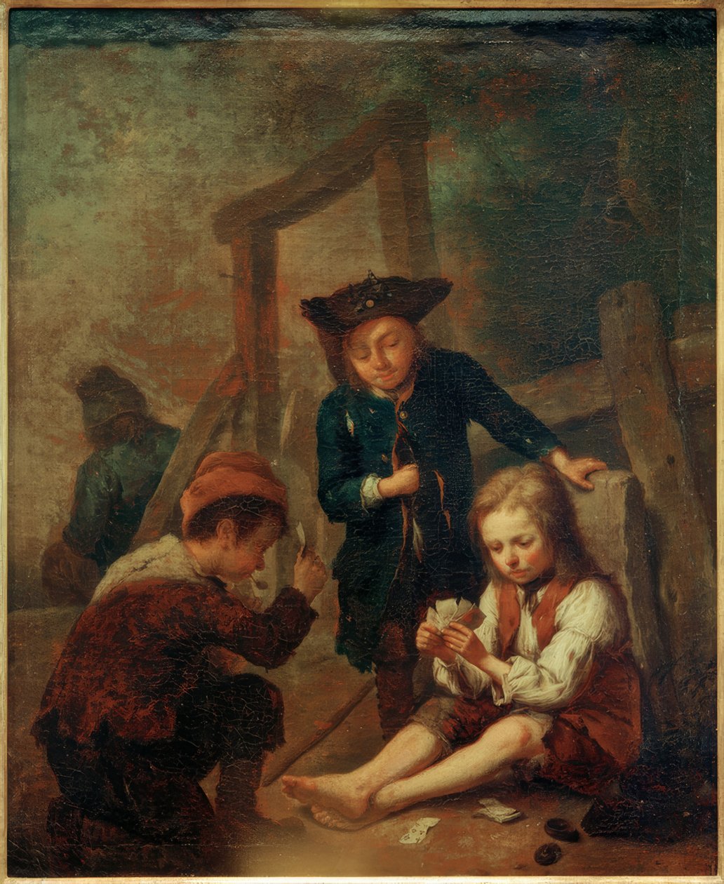 Pojat pelaavat korttia tekijältä Johann Conrad Seekatz