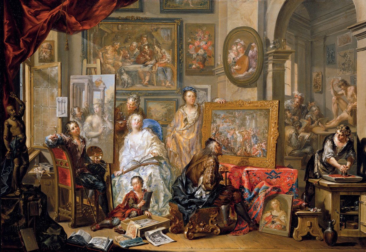Taiteilijan studio tekijältä Johann Georg Platzer