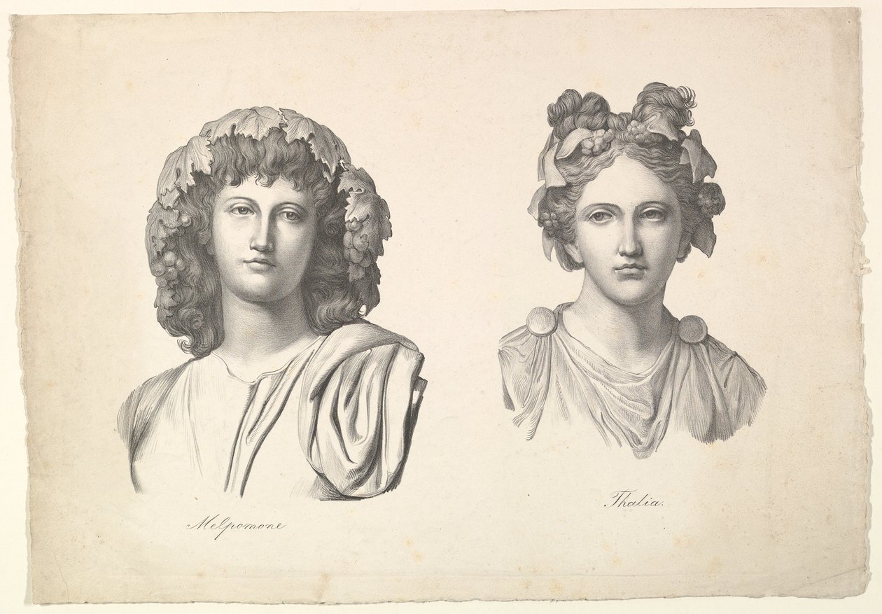 Melpomene ja Thalia, 1823-26. tekijältä Johann Gottfried Schadow