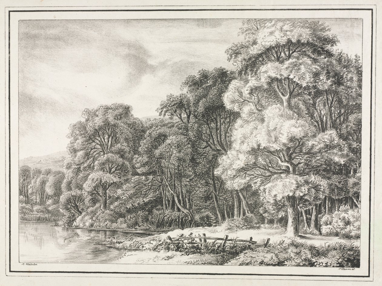 Metsämaisema järven kanssa, 1811-1816. tekijältä Johann Nepomuk Strixner