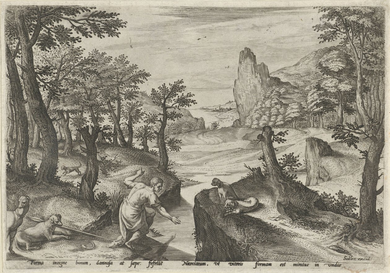 Narcís Paisatges amb escenes mitològiques (títol de la sèrie)Acabat tekijältä Johann Sadeler (I)