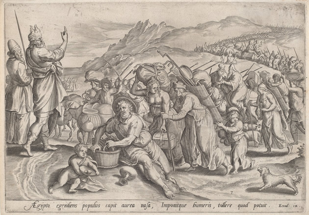 Exodus Egyptistä, noin 1585. tekijältä Johann Sadeler I