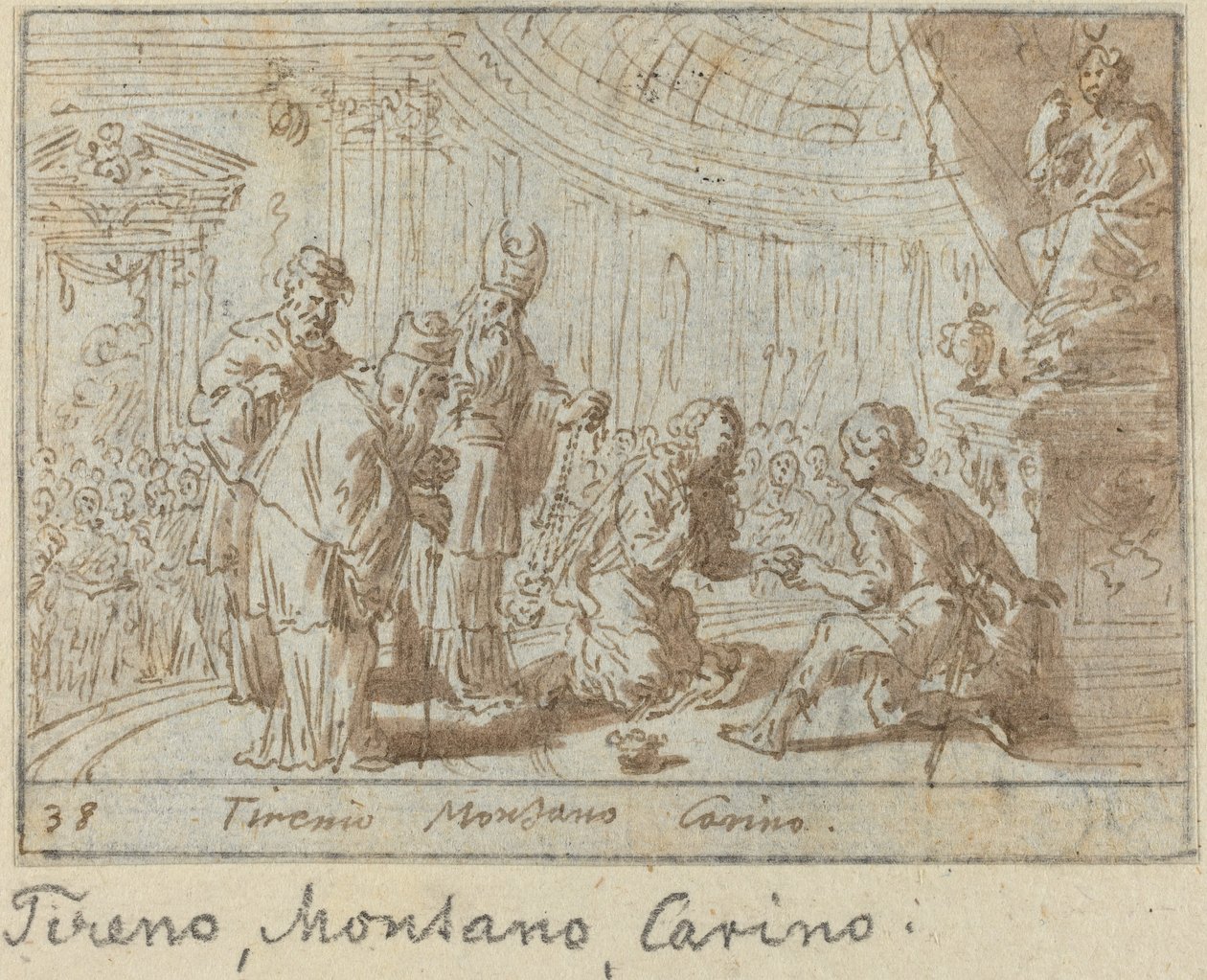 Tirenio, Montano ja Carino, 1640. tekijältä Johann Wilhelm Baur
