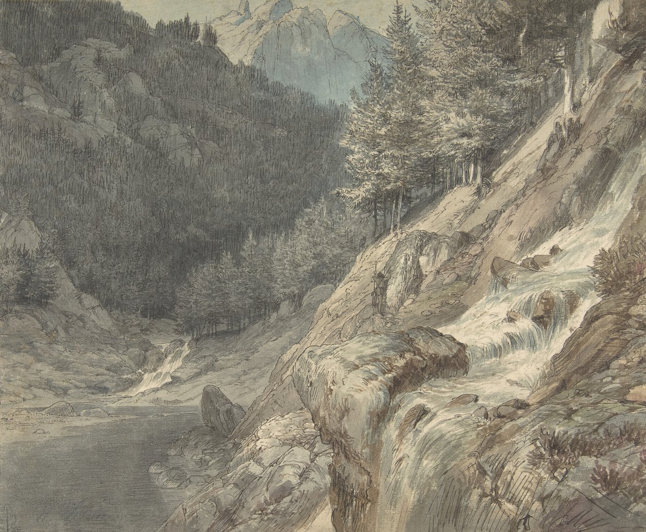 Vuoristoinen maisema ja joki, 1807-63. tekijältä Johann Wilhelm Schirmer