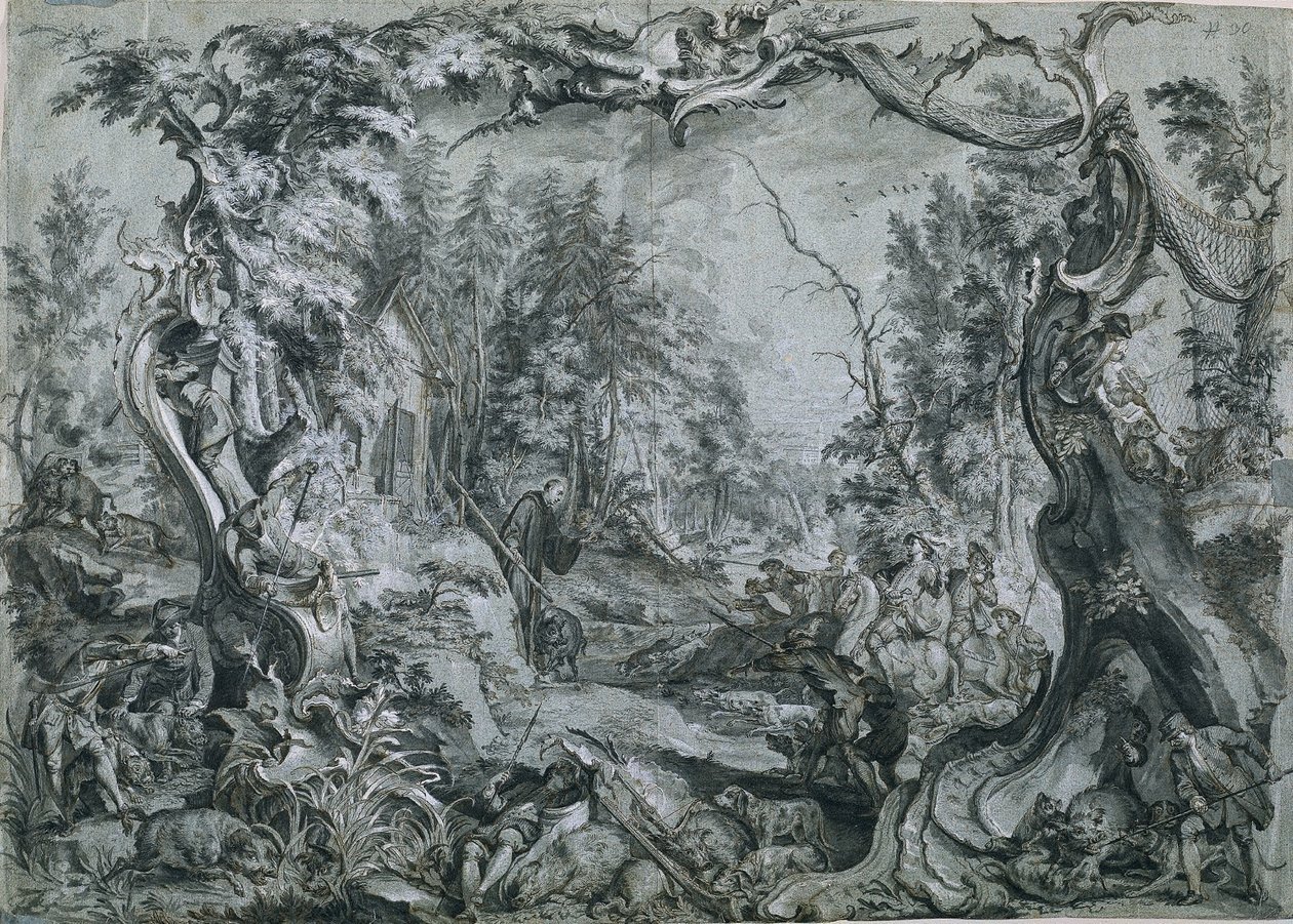 Pyhä Deicolus ja karju, 1747-1748. tekijältä Johann Wolfgang Baumgartner