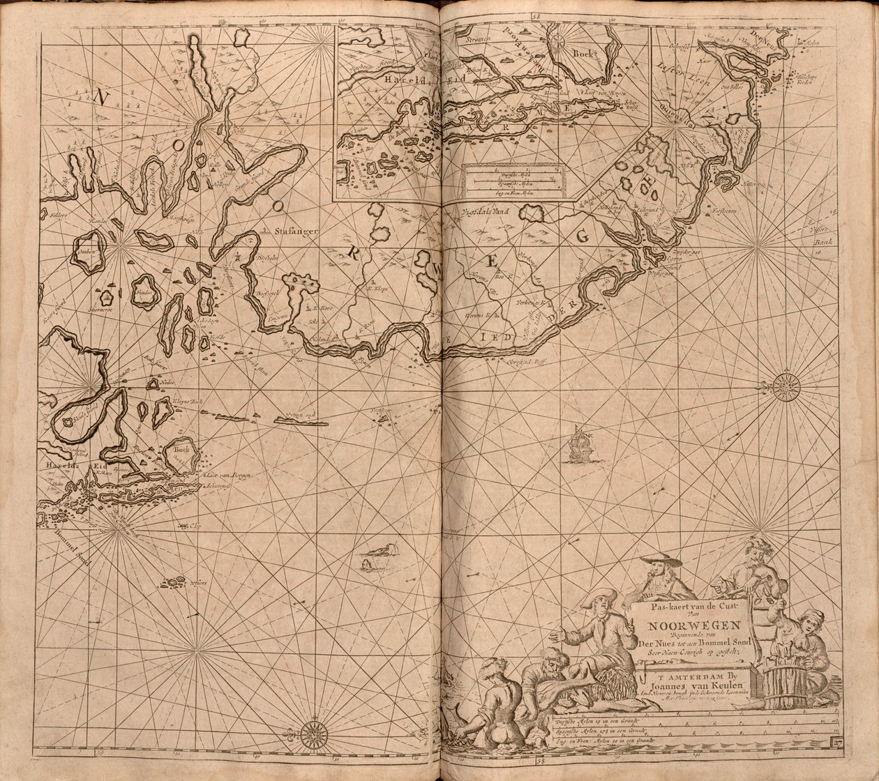 Kartta Nasjonalbibliotekets kartsamling. Kartta er gitt ut i () ja vierailija Norskekysten, Agder, Rogaland tekijältä Johannes van Keulen  