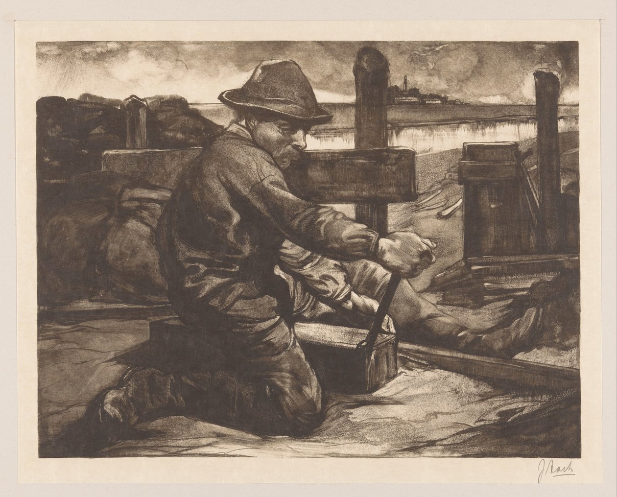 Työntekijä jakoavaimella tekijältä Johannes Josephus Aarts (signed by artist)