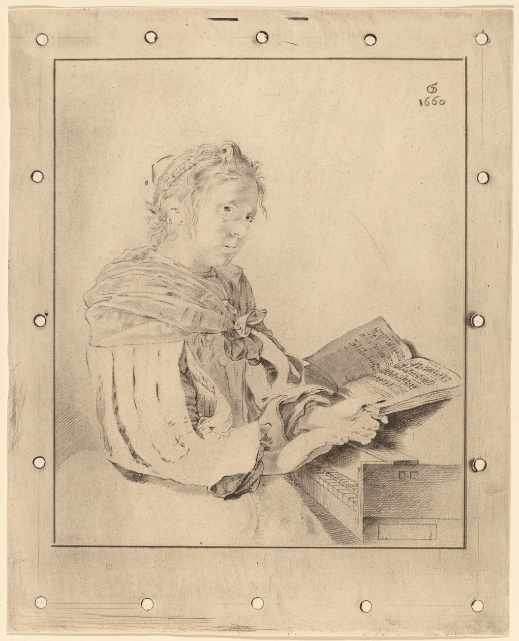 Nuori tyttö näppäimistöllä, 1767. tekijältä Johannes Kornlein