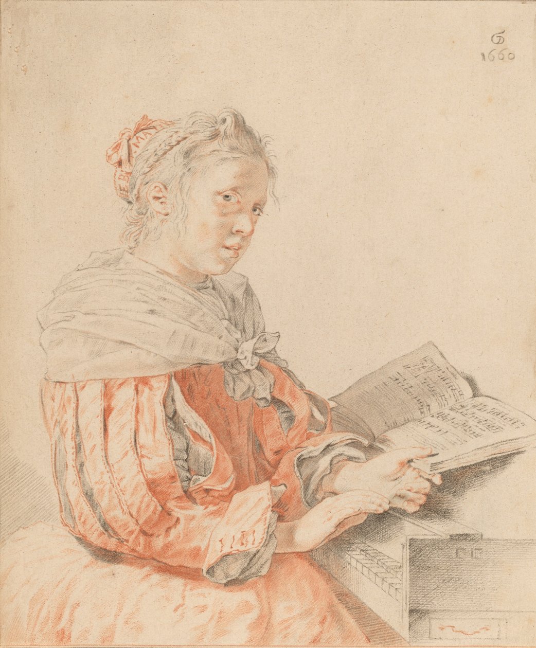 Nuori tyttö näppäimistöllä, 1767. tekijältä Johannes Kornlein