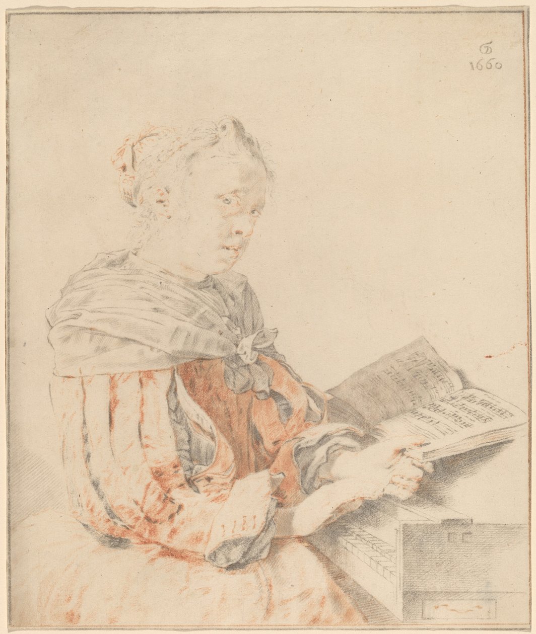 Nuori tyttö näppäimistöllä, 1767. tekijältä Johannes Kornlein